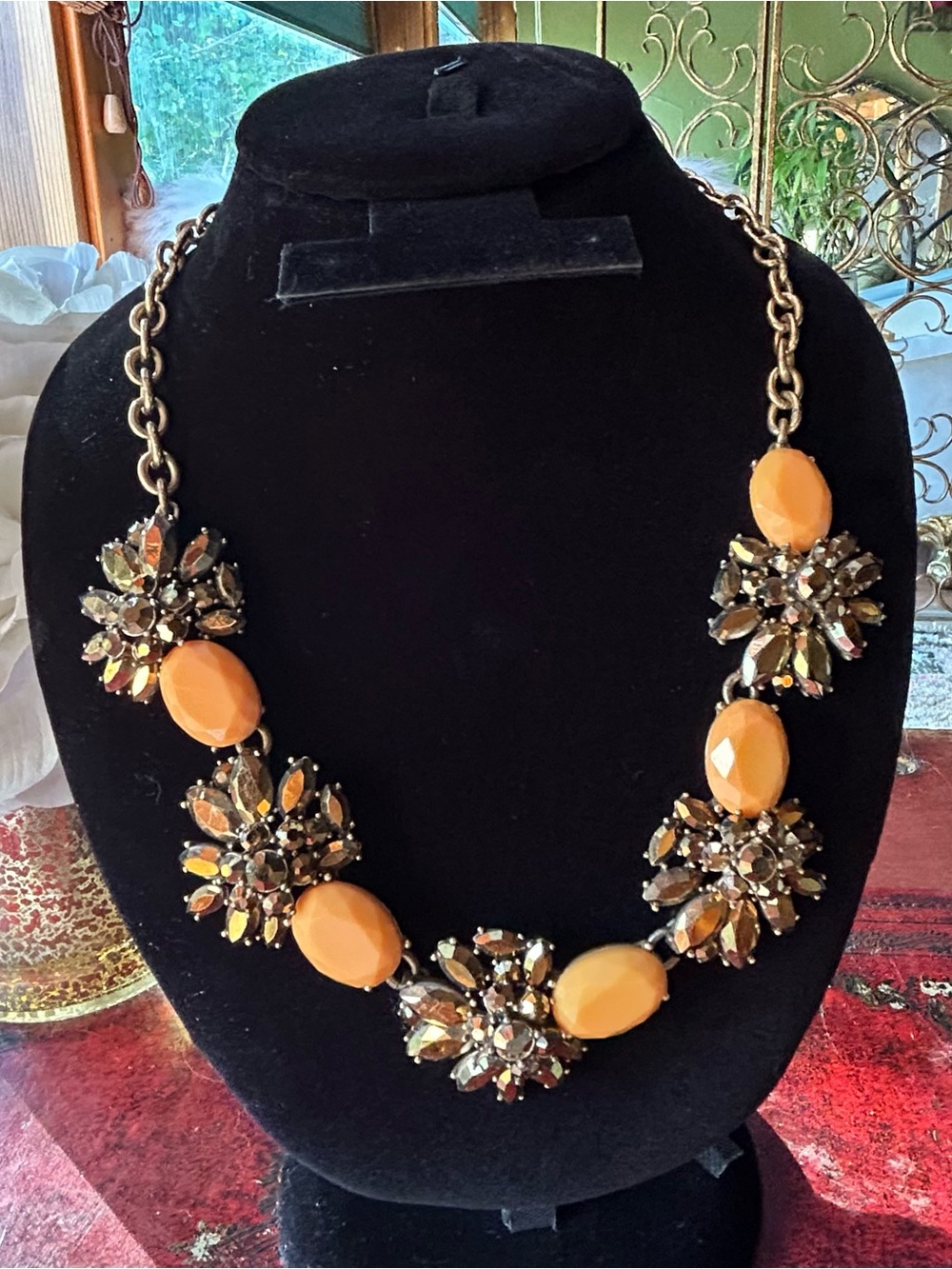 J.Crew Tea Time Gold-Tone Necklace with Orange Gemstone Accents